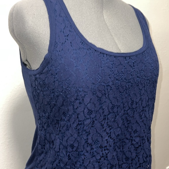 Mossimo Blue Lace Front Tank Top Women’s Size Large Navy Blue - Picture 2 of 4